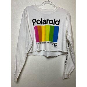Polaroid Long Sleeve Cropped Tee Shirt With Rainbow Logo Y2K CAMERA Streetwear